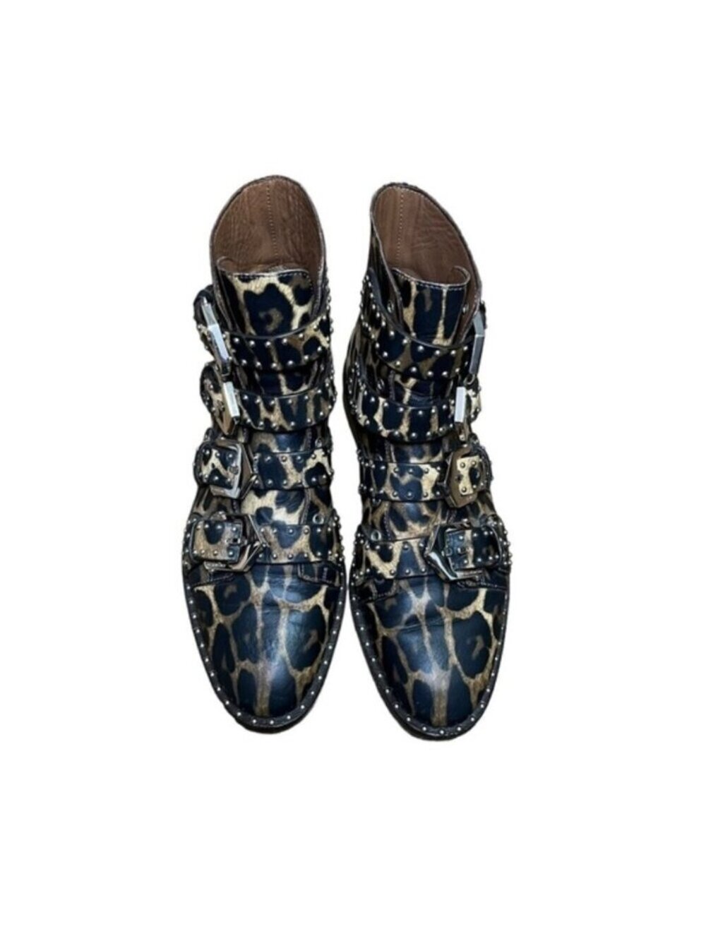 GIVENCHY Studded Leopard Print Buckle Leather Ankle Boot Size 36
